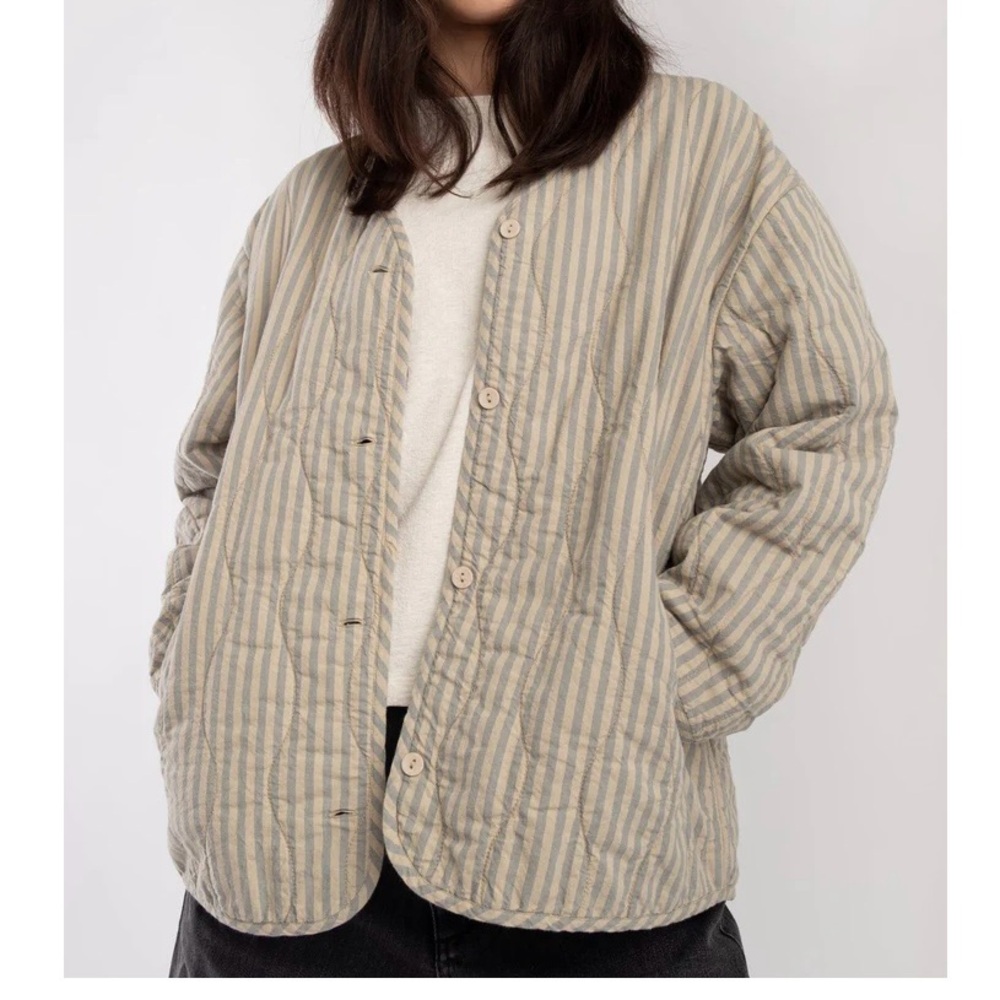 $540 Micaela Greg 100% Organic Cotton Quilted Liner Jacket Medium Womens Stripe